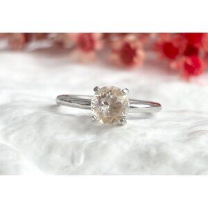 Solitaire Round Cut Cubic Zirconia 925 Sterling Silver Vintage Ring - sz 8